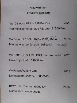 damaged passenger cars Volkswagen ID.5 Pro  89 Kw/h. 210 Kw 2025/2